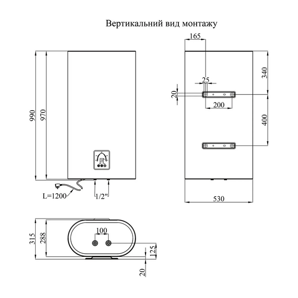 Водонагрівач електричний Kroner Flacher K80F2-D 80 л плоский (сухий ТЕН, цифровий дисплей) KRN-FLC-K80F2D фото
